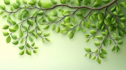 Sticker - Green leaves on a branch against a soft background.