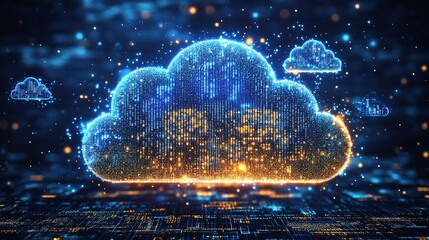Poster - Digital Cloud Technology with Binary Data and Abstract Background