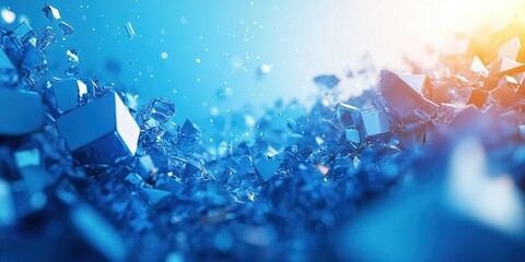 Poster - Shimmering blue crystal formations create a dazzling spectacle of light and reflections in a vast landscape