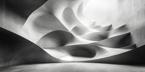Poster - Architectural interior features flowing concrete forms illuminated by natural light during daytime