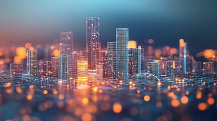 Poster - 3D Wireframe Cityscape Rendered with Perspective and Gigapixel Detail