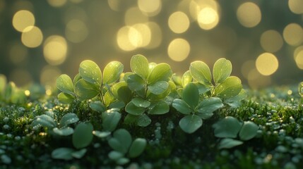 Wall Mural - Green Plants Growing In Mossy Sunlight