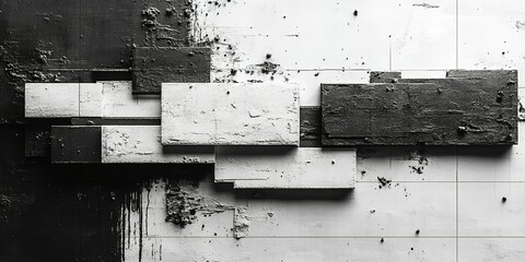 Poster - Abstract wall art featuring contrasting black and white geometric shapes with a textured surface showcasing decay and modern design elements