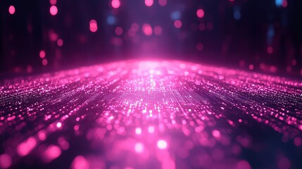 Fototapete - Vibrant Abstract Digital Background with Glowing Pink Lights and a Futuristic Perspective, Ideal for Technology and Creative Designs