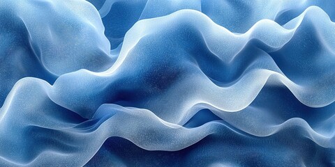 Poster - Beautiful blue fabric drapes create soft waves with light and shadow in a serene textile display