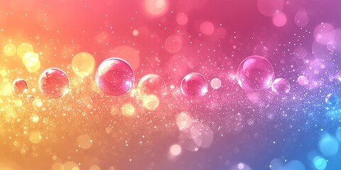 Poster - Colorful bubbles floating in a vibrant background of pink and blue hues