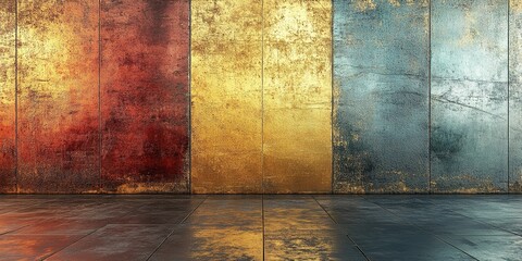 Poster - Colorful textured wall panels in modern interior design space showcasing vibrant hues and a polished surface