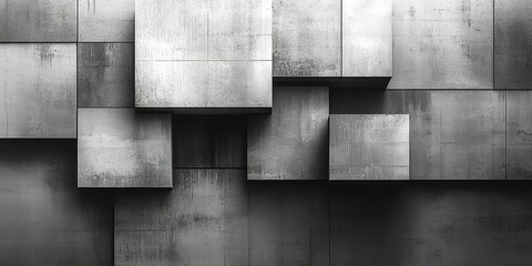 Poster - Abstract geometric design featuring layered gray concrete blocks in modern architecture style