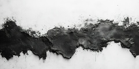 Poster - Textured black and white wall with an artistic abstract design showing peeling layers of paint and plaster in a modern space