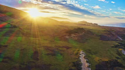 Wall Mural - Highway 1 and Big Sur along the Pacific Ocean coast, beautiful landscape and aerial view, sunset, sunrise, fog. Concept, travel, vacation, weekend