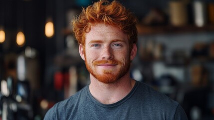 Poster - Young Man with Red Hair and Freckles Smiles