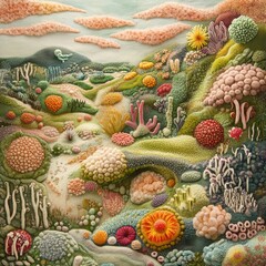 Aufkleber - Bacteria textures create a vibrant landscape filled with various forms and colors in a unique artistic representation. Generative AI