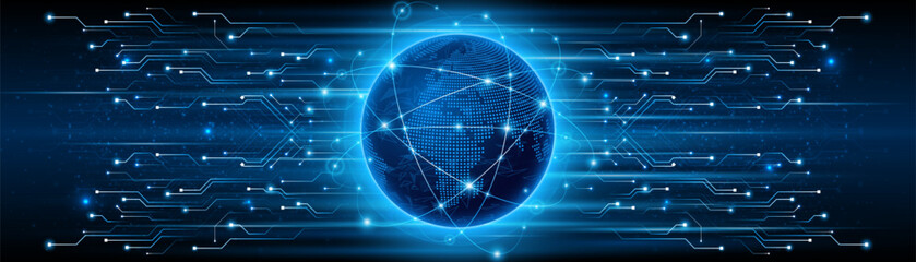 Aufkleber - Global connection network background. World map. High-speed internet technology concept or fast wireless data transmission. modern internet network connection technology background	