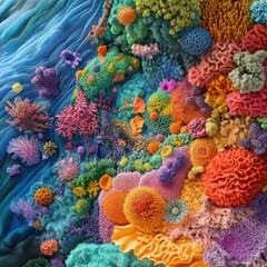 Poster - Stunning display of vibrant bacteria forms and textures highlighting diversity in microscopic life beneath the surface. Generative AI