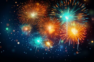 Poster - Bright and colorful fireworks illuminating the night sky, creating a festive atmosphere