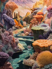 Poster - Exploration of vibrant bacteria forms creating an intricate landscape in a fantastical setting. Generative AI
