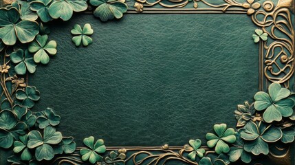 Wall Mural - Green Leather Frame Decorated With Shamrocks