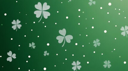 Wall Mural - Green Background With Scattered White Shamrocks