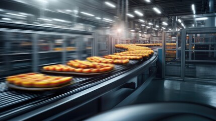 Poster - Factory Conveyor Belt Transports Yellow Products Rapidly