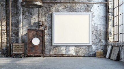 Poster - Empty Frame in a Rustic Industrial Setting