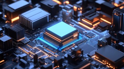 Poster - Illuminated Central Processing Unit On Circuit Board