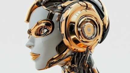 Poster - Elegant Gold And White Female Robot Head
