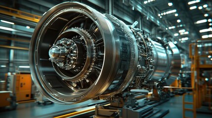 Poster - Powerful Jet Engine in Industrial Manufacturing Facility