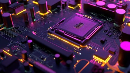 Poster - Illuminated Computer Motherboard Central Processing Unit