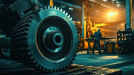 Poster - Industrial Gear Wheel in Factory Setting