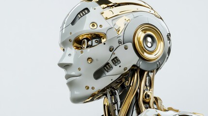 Poster - Advanced Robotic Head Gold Accents White Shell