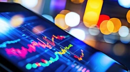 Poster - Mobile Phone Displays Vibrant Stock Market Data