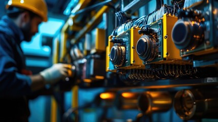 Poster - Industrial Worker Maintaining Complex Factory Machinery