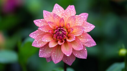 Poster - A beautiful flower with transparent water droplets on its delicate petals, set against a blurred nature background.