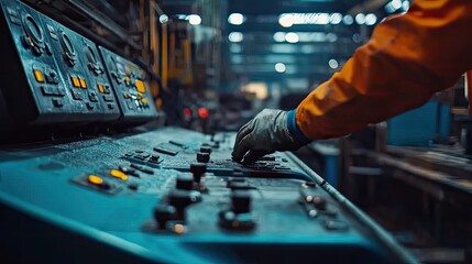 Poster - Gloved Hand Operating Industrial Control Panel