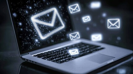 Poster - Glowing Email Icons Emerge From Laptop Screen