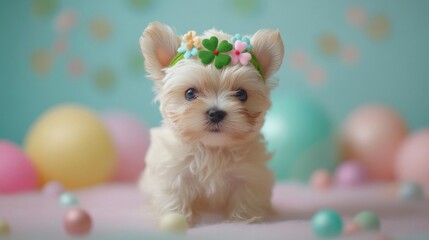 Poster - Adorable Puppy Wearing A Flower Headband