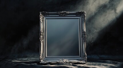 Poster - Ornate Silver Frame Against Dark Background