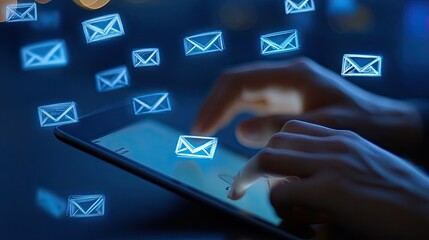 Poster - Hands Using Tablet Showing Email Notifications
