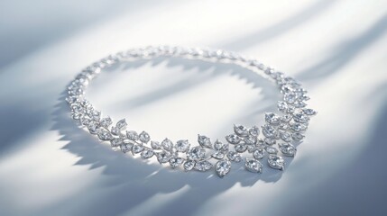 Poster - A diamond necklace laid flat on a clean white surface, highlighting its intricate design and shimmering stones.