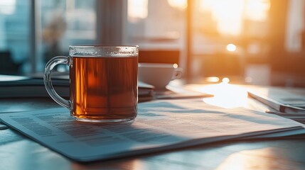 Poster - Tea Beside Documents In Morning Sunlight