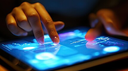 Poster - Fingers Interacting With A Luminous Tablet Screen
