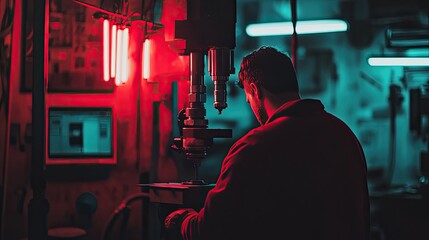 Poster - Industrial Worker Operating Precision Machining Equipment