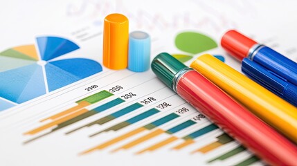 Poster - Colorful Markers Resting on Financial Charts and Graphs