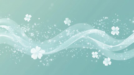 Wall Mural - Elegant White Flowers Floating On Gentle Teal Waves