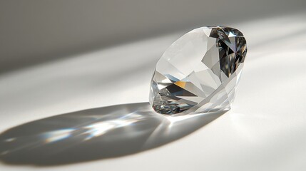 Poster - A perfectly round diamond with a slight shadow, emphasizing its cut and clarity on a white background.