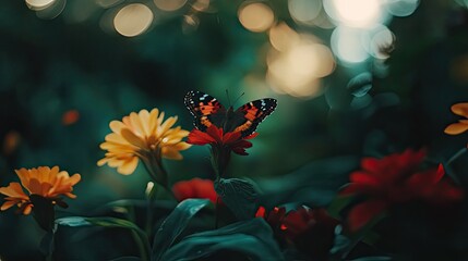 Poster - Painted Lady Butterfly Resting on a Red Flower