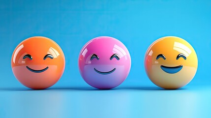 Aufkleber - Three Smiling Emoji Spheres Displayed Against A Blue Background