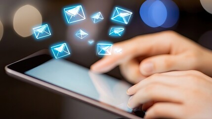 Aufkleber - Hands using tablet receiving digital email messages