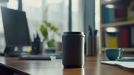 Poster - Modern Office Desk With Coffee Cup And Computer