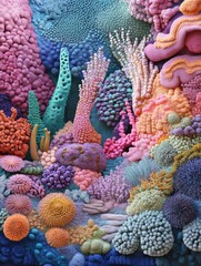Poster - Vibrant bacteria forms create a stunning underwater landscape with diverse textures and colors. Generative AI